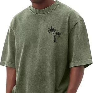 Camiseta de corte cuadrado para hombre de primera calidad, ropa de calle de gran tamaño, cuello levantado, lavado Vintage, algodón pesado, ropa informal holgada, venta al por mayor - Product Image 1