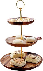 Support à gâteau moderne à 2 niveaux en bois avec finition élégante pour desserts et présentation de table de luxe - Product Image 3