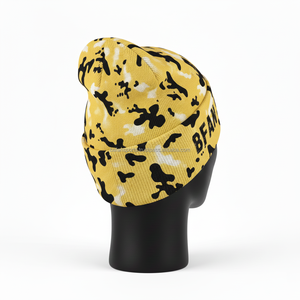 Gorro de Punto Premium para Mujer, Tejido Acrílico Elástico GSM, Estampado de Camuflaje Amarillo y Negro, Logotipo Personalizado, Gorro de Invierno de Moda Jacquard - Product Image 5