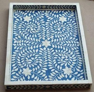 Plateau de service en incrustation d'os Belle idée cadeau artisanale Plateau de service en incrustation d'os Plateau de service en incrustation d'os floral traditionnel - Product Image 3