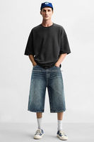 Shorts de Mezclilla para Hombre, Estilo Urbano, Transpirables, de Alta Calidad, Corte Recto Holgado, Ligeramente Elásticos, 100% Algodón