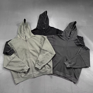 Alta calidad Heavy French Terry Fabric 450gsm Hombres de gran tamaño Sudadera con capucha personalizada Lavado con ácido Nuevo diseño Zip up Hoodie & Sweatpants Set - Product Image 1