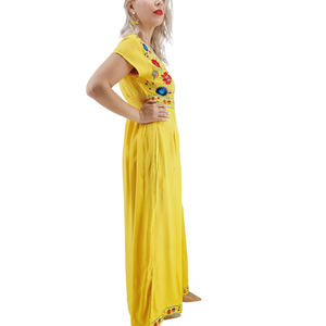 ชุดเดรส Maxican ยาวถึงข้อเท้าสำหรับผู้หญิง,เดรสลำลองแขนสั้นปักลายดอกไม้ - Product Image 2