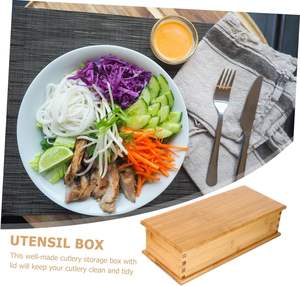 1Pc Bamboo Cutlery <b>Box</b> Spoon Fork <b>Storage</b> <b>Storage</b> Containers Utensil <b>Storage</b> Container with Lid Silverware <b>Chest</b> - Product Image 4
