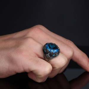 Anillo de Plata de Ley 925 de Alta Calidad Estilo Otomano para Hombre, Joyería de Moda con Piedra Natural Turca Azuris VALKH1853 - Product Image 2