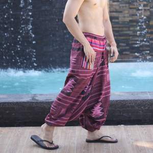 กางเกงผ้าฝ้ายสไตล์โบโฮสไตล์ชนเผ่าผ้าฝ้าย100% ทรงหลวมแบบลำลองสำหรับสวมใส่และเดินทางสวมใส่สบายใช้ในชีวิตประจำวัน - Product Image 6