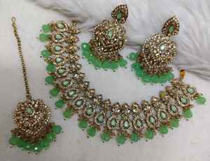 Collier ras du cou de mariée polonais Mehndi traditionnel ensemble avec Maang Tikka assorti collier ras du cou de mariée polonais Mehndi traditionnel - Product Image 5