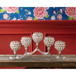 Candélabre de table de mariage en cristal de luxe à cinq tasses avec tige de boules d'argent pour les décorations d'événement d'événement - Product Image 1