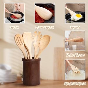 Ensemble de cuillères de cuisine en bois, cuillère à mélanger en bois d'érable de 14 pouces, mélange de salade, louche à remuer pour sauce soupe, cuillère antiadhésive de cuisine (2) - Product Image 6