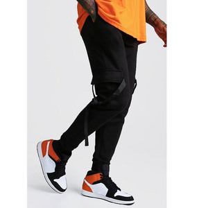 Men's <b>Black</b> Cargo Sweatpants Elastic Waist Multiple <b>Pockets</b> Casual Knitted Cotton Joggers Autumn Wear - Product Image 1