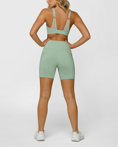 Ensemble de short de yoga pour femmes en spandex/polyester solide de haute qualité, séchage rapide, respirant, 2 pièces, prix raisonnable, taille élastique, 140g - Product Image 6