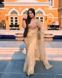 Sari de Organza de seda pura de diseñador con hermosa secuencia de bordado Borde de trabajo estilo pakistaní ropa de boda y fiesta - Product Image 4