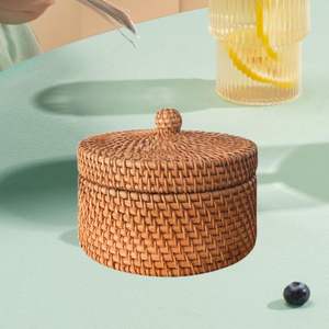 Meilleure vente 2026 Panier de rangement en rotin avec couvercle Forme ronde pour la décoration de la maison Salon Organisation des articles divers écologiques - Product Image 1