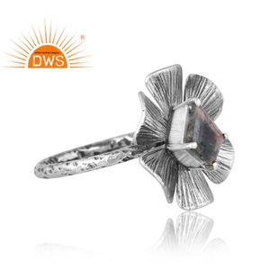 Última plata esterlina oxidada Natural verde musgo ágata piedra preciosa diseño Floral anillo joyería para mujer regalo para ella - Product Image 3