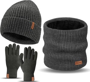 Ensemble de gants d'hiver 3 pièces pour hommes et femmes, bonnet épais et chaud doublé de polaire, cache-cou - Product Image 5