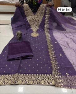 PANTALON KURTI DE TRAVAIL À BRODERIE LOURDE AVEC FÊTE ORGANJA LOURDE ENSEMBLE DUPPATA - Product Image 1