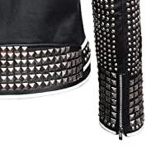 Veste en cuir cloutée argentée rock punk personnalisée faite à la main pour hommes, veste en cuir véritable d'hiver, noire, de haute qualité - Product Image 6