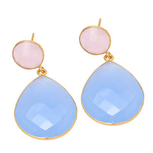 2024 última moda romántica Natural rosa azul Calcedonia piedra preciosa gota colgante 925 pendientes de plata esterlina mujeres bodas - Product Image 1