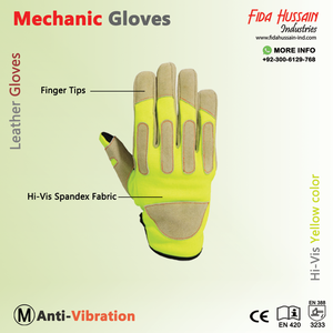 Vente chaude Haute Visibilité Anti-Vibration Mécanicien Sécurité Gants De Travail En Cuir De Vachette Daim Guantes de mecanico - Product Image 2