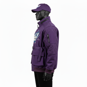 Veste Softshell pour homme 320 GSM Tissu extensible coupe-vent en violet avec panneaux d'épaule matelassés et logo Veste Softshell pour homme - Product Image 5