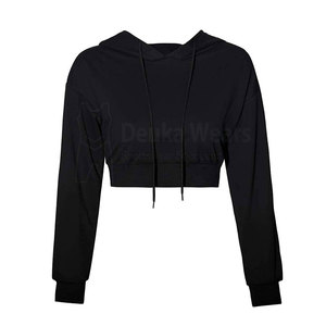 Hoodies à capuche courts pour femmes en coton/polyester, faible MOQ, personnalisables avec votre propre design et logo, vêtements de fitness à manches longues - Product Image 1