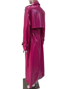 Modern women leather trench coat with <b>double</b> buttons and pockets for business or evening looks - Product Image 5