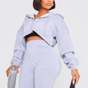 Vente en gros 2025 Nouveau design Ensemble de survêtements délavés à l'acide pour femmes Col à capuche Motif solide Bas prix Tenue professionnelle pour femmes - Product Image 2