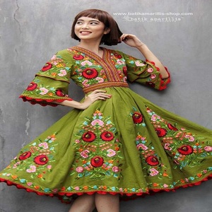 Robe rétro à imprimé ethnique pour femme, tenue Vintage courte de luxe à volants style Boho, broderie complète, dernière mode - Product Image 2