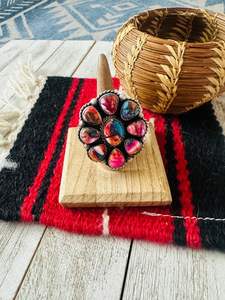 Southwest Handmade Multi-Stone and <b>Sterling</b> <b>Silver</b> <b>Adjustable</b> Cluster <b>Ring</b> - Product Image 4