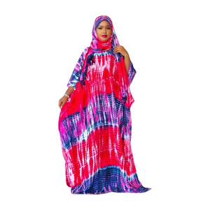 Robe longue bohème tie-dye pour femme, col rond, manches courtes amples, en viscose, motif peint à la main, ourlet asymétrique, idéale pour la plage en été - Product Image 4