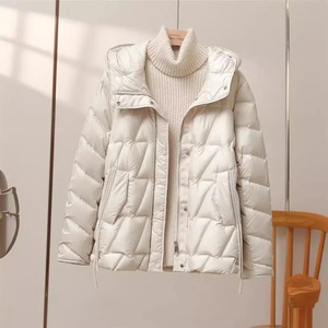 Thermoshell Women's Lightweight Bomber Jacket XL White <b>Duck</b> Short Hooded Puffer Coat Thick Warm Windproof Parka Outwear Fabric - Product Image 4