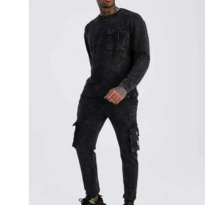 Latest Design Two Pieces Acid Wash Tracksuit Men 100% Cotton Fleece Distressed Unisex Sun Faded Oversize Hoodie - Product Image 5