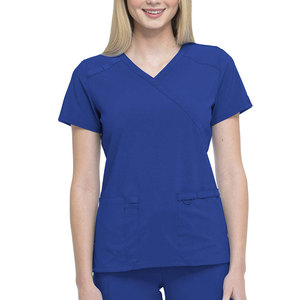 Custom Design Outdoor Use Women Mock Wrap <b>Tops</b> Solid Color Comfortable Women <b>Scrub</b> Mock Wrap <b>Tops</b> - Product Image 1