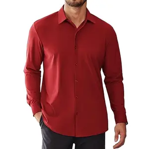 印度供应商出售优质新品素色男士休闲时尚正装红色衬衫