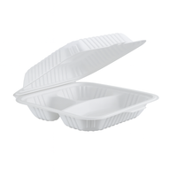 ProTakeOut [9 X 9 X 3 In] Contenants Blancs à 3 Compartiments, Lot de 150, 8/8 TI/HI, avec Fermeture Coulissante Centrale, Charnières Durables, Écologiques, PTOCS903 MFPP