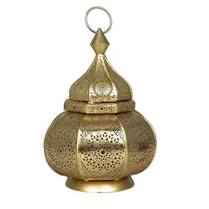 Minilinterna en forma de Casa de Metal y oro Vintage, venta al por mayor, hierro marroquí, para decoración del hogar y jardín
