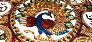 Pooja thali indien décoratif en acier inoxydable pour Holi Diwali traditionnel Meenakari paon Design Aarti thali Temple décor - Product Image 2