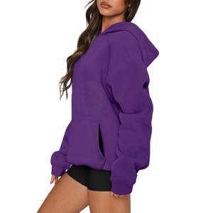 Sweat-shirt à capuche pour femme à épaules tombantes, en molleton de haute qualité, uni, logo brodé personnalisé, pull oversize, streetwear - Product Image 3