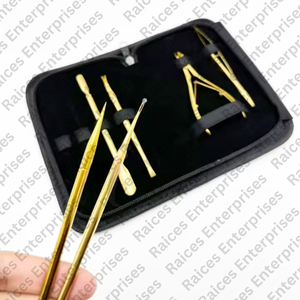 Complete Professional Manicure Hair Extension Tools Kit Stainless Steel Gold Plated 5-in-1 Cuticle Nippers <b>Nail</b> Pushers <b>Scissors</b> - Product Image 4