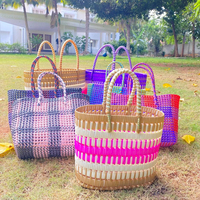 Bolsa de Compras Tejida a Mano, de Nailon Reciclado, Ecológica, Reutilizable, con Cierre, de Alta Calidad, a Rayas, para la Playa, Hecha en Maharashtra