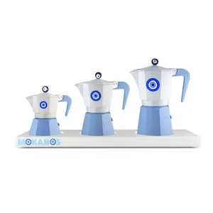 Set Mokanos Coffee Moka Pot Aluminum Espresso Coffee Maker Plastic Handle 3-6-9 Cups Heat Resistant Tools Accessories And Try