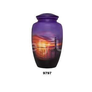 Sunset Funeral Urna para adultos para cenizas humanas-Hecho a mano en aluminio Urna de entierro grande con bolsa de terciopelo gratis - Product Image 1