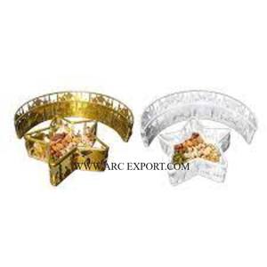 Plateaux décoratifs de table faits à la main en bois de teck de concepteur floral Ramadan et support 3 niveaux ronds élégants décor à la maison plateaux de nourriture approvisionnement - Product Image 5