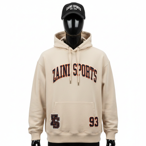 Sudadera con Capucha para Hombre, Gruesa, 300 GSM, Felpa de Algodón, Cálida, Color Beige, con Aplique Bordado, Logotipo Personalizado, Sudadera Básica para Hombre - Product Image 6