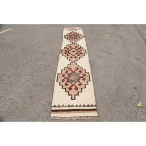 พรมขนสัตว์วินเทจสีเบจสีน้ำตาล23x117ฟุตสไตล์ตุรกีดีไซน์เรขาคณิตสไตล์โบฮีเมียนสำหรับห้องโถงยางเย็บปะติดปะต่อกันทรงสี่เหลี่ยมผืนผ้า - Product Image 1