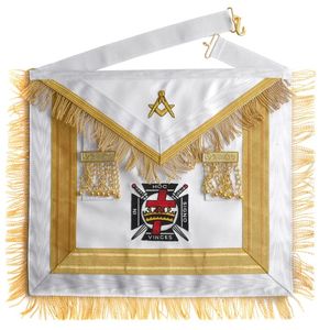 Tablier de Commanderie des <span class=keywords><strong>Templiers</strong></span> Blanc et Or, Broderie Machine, Franges, Artisanat <span class=keywords><strong>Franc</strong></span>-<span class=keywords><strong>Maçon</strong></span>, Broderie au Point de Croix, Écologique - Product Image 1