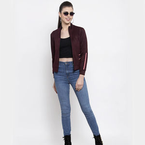 Women's Sheep Skin <b>Bomber</b> <b>Jacket</b> <b>Suede</b> Lining Breathable Eco-Friendly Reversible Zipper Closure Embroidery Quick Dry Custom ODM - Product Image 3