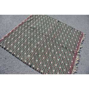 Traditional Vintage Turkish Rug Green <b>Red</b> 4.8 X 5.1ft Large Area Patchwork Wool <b>Latex</b> Boho for Living Room Hallway Decorations - Product Image 2