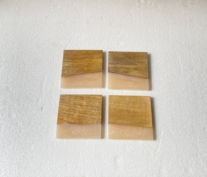 100% sous-verres carrés en bois naturel ensemble 4 bambou rotin bordure classique antidérapant écologique à la main boisson tapis cuisine maison - Product Image 2