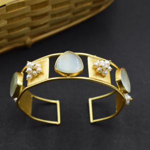 Women's <b>bangle</b> <b>bracelets</b> Gold plated brass Cuff <b>bracelets</b> colored stone pearl <b>bracelets</b> designer jewelry Adjustable brass <b>bangle</b> - Product Image 1